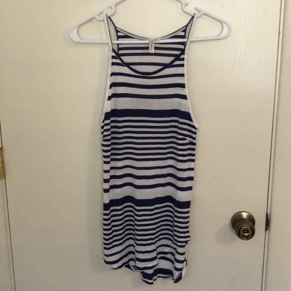 {Nitrogen} Blue and white striped tank top
